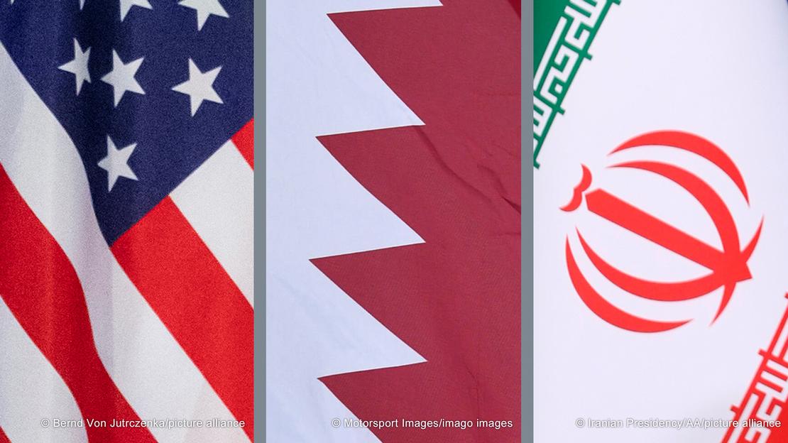 ABD, Katar ve İran bayrakları.